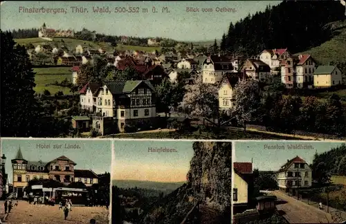 Ak Finsterbergen Friedrichroda im Thüringer Wald, Gesamtansicht, Hotel zur Linde, Pension Waldheim