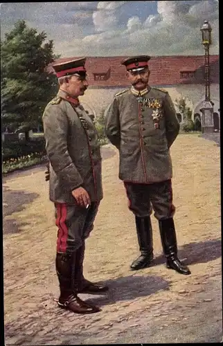 Ak Kaiser Wilhelm II. und Generalfeldmarschall Paul von Hindenburg im Schlossgarten zu Posen 1915