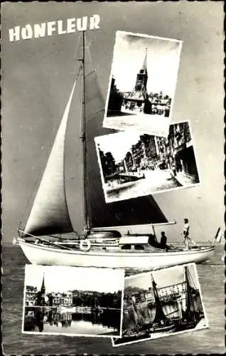 Ak Honfleur Calvados, Kirche, Segelboot, Straßenpartie, Hafen