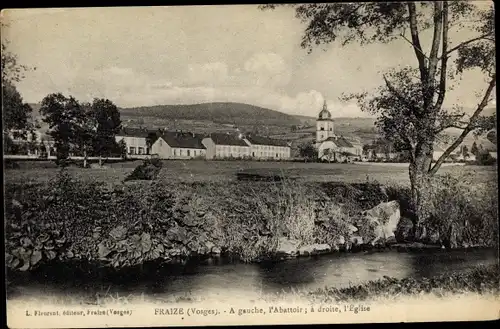 Ak Fraize Vosges, A gauche, l'Abattoir, a droite, l'Eglise