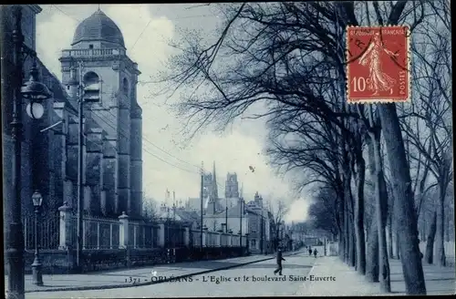 Ak Orléans Loiret, L'Eglise et le boulevard Saint Euverte