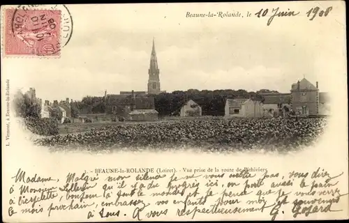 Ak Beaune la Rolande Loiret, Vue prise de la route de Pithiviers