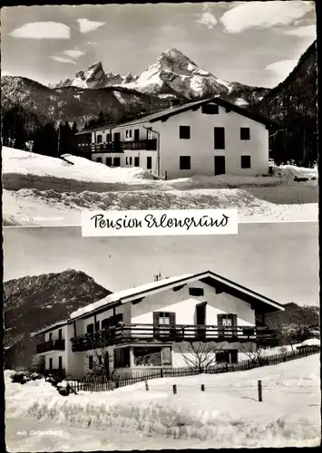 Ak Strub Berchtesgaden in Oberbayern, Pension Erlengrund mit Watzmann