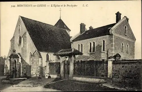 Ak Montigny sur Loing Seine et Marne, L'Église et le Presbytère