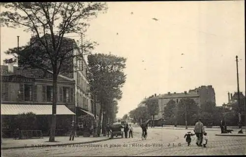 Ak Pantin Seine Saint Denis, Rue d'Aubervilliers, Place de l'Hotel de Ville