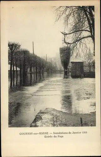 Ak Gournay sur Marne Seine Saint Denis, Inondations de Janvier 1910, Entree de Pays