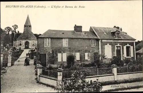 Ak Beuvron en Auge Calvados, L'Eglise Bureau des Postes