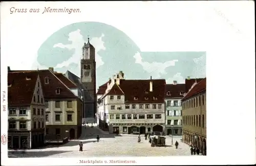 Ak Memmingen in Schwaben, Marktplatz und Martinsturm