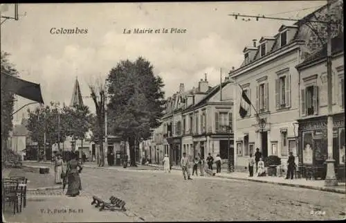 Ak Colombes Hauts de Seine, La Mairie et la Place