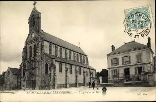 Ak Saint Germain lès Corbeil Essonne, L'Eglise et la Mairie