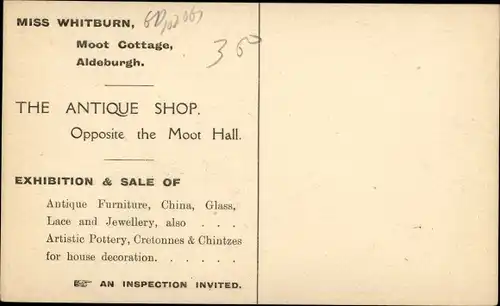 Ak Aldenburgh East England, Miss Whitburn, Moot Cottage, The Antique Shop