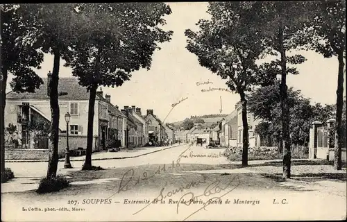 Ak Souppes sur Loing Seine et Marne, Extremite de la Rue de Paris, Route de Montargis