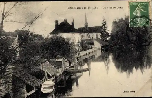 Ak Souppes sur Loing Seine et Marne, Un coin du Loing