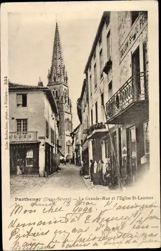 Ak Parthenay Deux Sèvres, Grande Rue, L'Eglise Saint Laurent