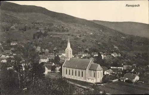 Ak Ranspach Haut-Rhin, Panorama, Kirche