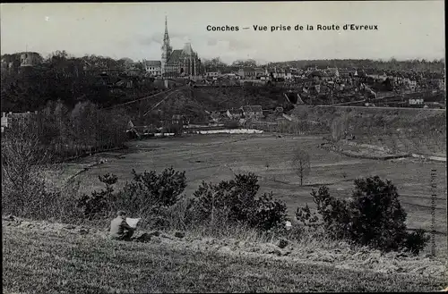 Ak Conches Eure, Vue prise de la Route d'Evreux