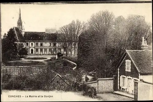 Ak Conches Eure, La Mairie et le Donjon