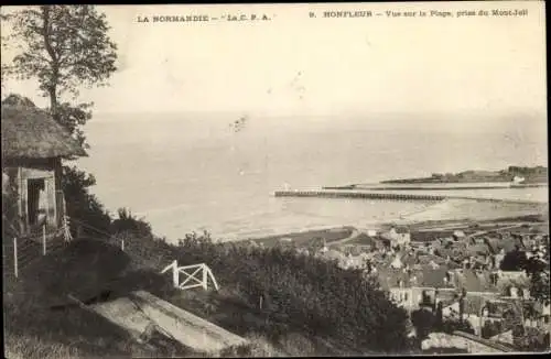 Ak Honfleur Calvados, Vue sur la Plage, prise du Mont Joli