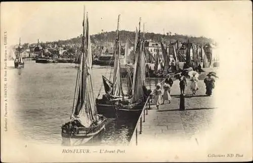 Ak Honfleur Calvados, L'Avant Port, Segelboot