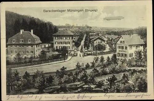 Ak Münsingen in Baden Württemberg, Truppenübungsplatz, Barackenlager, Zeppelin
