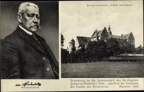 Ak Glücksburg in Schleswig Holstein, Kriegerwaisenhaus, Reichspräsident Hindenburg