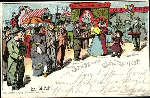 Litho Es blitzt, Gruß vom Schützenfest