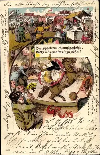 Litho Pferde in der Manege, Jahrmarkt, Volksfest