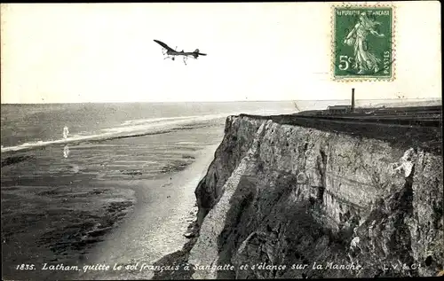 Ak Sangatte Pas de Calais, Pilot Latham, Monoplan Flugzeug