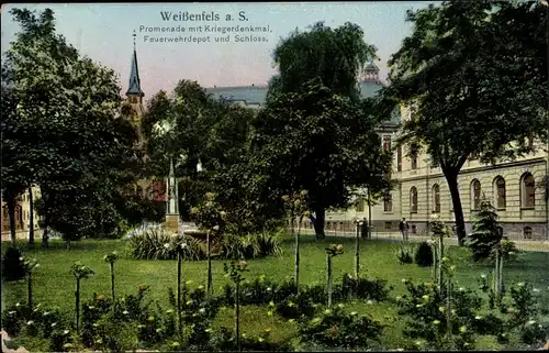 Ak Weißenfels Weissenfels Saale, Promenade, Kriegerdenkmal, Feuerwehrdepot, Schloss