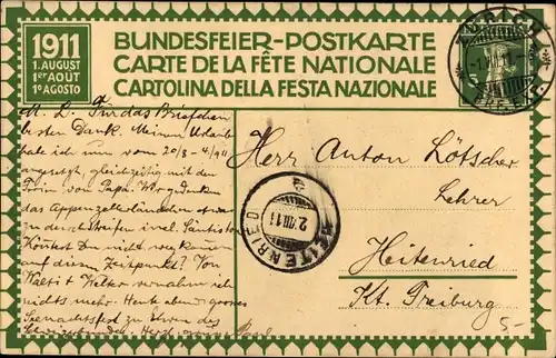 Ganzsachen Ak Schweiz, Bundesfeierkarte 1911, Schlachtszene, Fahnen, Reiter