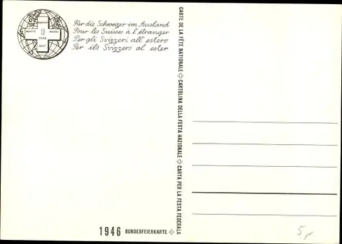 Künstler Ak Chiesa, Pietro, Der Auswanderer, für die Schweizer im Ausland, Bundesfeierkarte 1946
