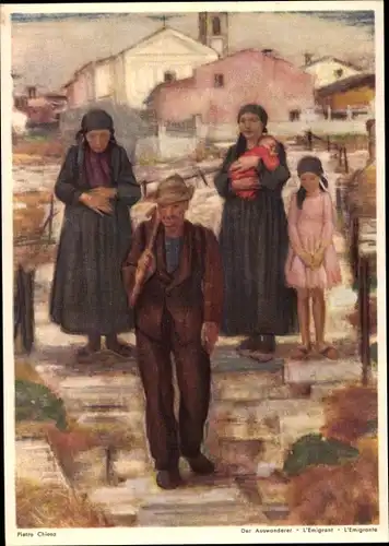 Künstler Ak Chiesa, Pietro, Der Auswanderer, für die Schweizer im Ausland, Bundesfeierkarte 1946