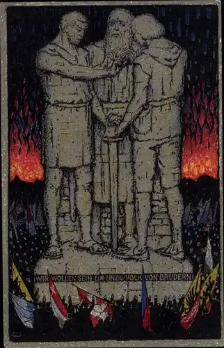 Ganzsachen Ak Schweiz, Bundesfeierkarte 1915, Wir wollen sein ein einzig Volk, Denkmal