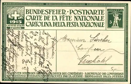 Ganzsachen Ak Schweiz, Bundesfeierkarte 1915, Wir wollen sein ein einzig Volk, Denkmal