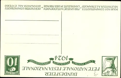 Ganzsachen Ak Schweiz, Bundesfeierkarte 1924, für unsere notleidenden Landsleute