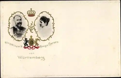 Ak König Wilhelm II. vom Württemberg, Königin Charlotte, Wappen