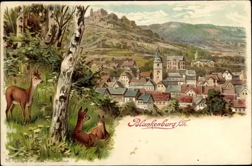 Litho Bad Blankenburg in Thüringen, Panorama, Rehe