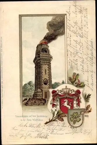 Präge Wappen Litho Porta Westfalica in Nordrhein Westfalen, Bismarcksäule auf dem Jacobsberg