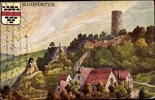 Künstler Wappen Ak Rothgeb., Gg.,Burg Scharfenstein, in Kiedrich Hessen, Panorama vom Ort