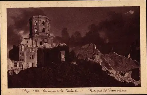 Ak Riga Lettland, Die zerstörte St. Petrikirche, Kriegszerstörungen, II. WK