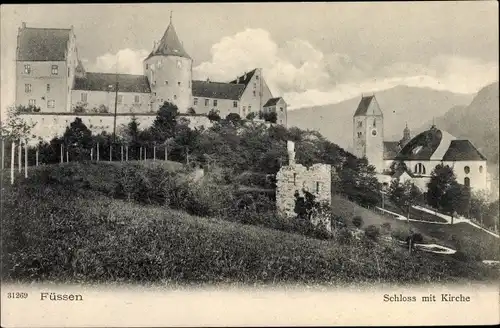 Ak Füssen im Ostallgäu, Schloss mit Kirche