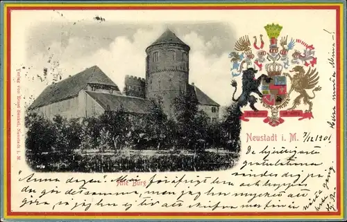 Präge Wappen Passepartout Neustadt Glewe in Mecklenburg Vorpommern, Alte Burg