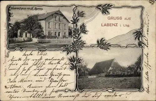 Ak Labenz in Schleswig Holstein, Warenhaus von H. Harms, Landhaus