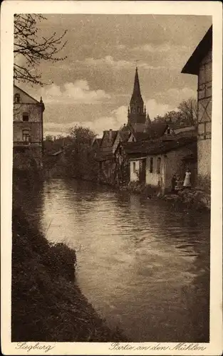 Ak Siegburg im Rhein Sieg Kreis, Partie an den Mühlen, Kirchturm 