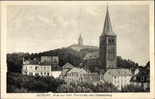 Ak Siegburg im Rhein Sieg Kreis, Blick auf Kath. Pfarrkirche und Michaelsberg