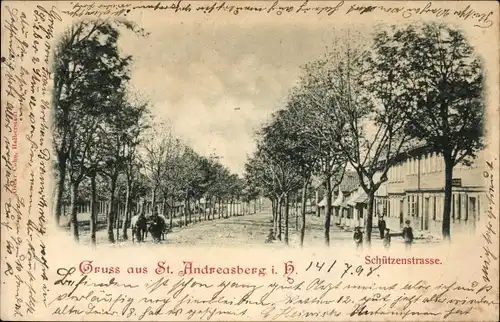 Ak St. Andreasberg Braunlage im Harz, Blick in die Schützenstraße