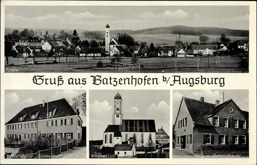 Ak Batzenhofen Gersthofen im schwäbischen Kreis Augsburg, Totalansicht, Altersheim Sonnenhof, Kirche