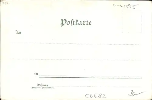 Litho Teuchern im Burgenlandkreis, Markt, Denkmal, Rathaus, Kirche, Postamt