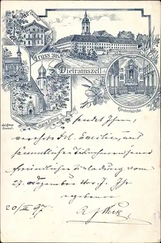 Litho Dietramszell im Bayerischen Oberland, Klosterkirche, Klosterkirche, Maria Elend