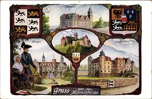 Künstler Ak Öhringen im Hohenlohekreis, Neuenstein, Waldenburg, Pfedelbach